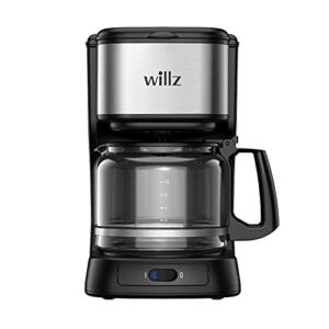 willz 12-cup drip coffee maker with reusable filter & coffee scoop, large capacity, black with stainless steel trim