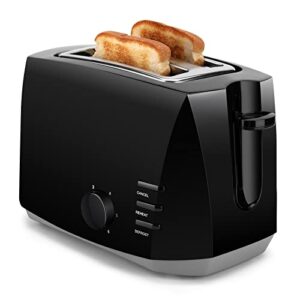 toaster 2 slice, compact electric bread toaster with 6 toast setting defrost, reheat, cancel functions, auto shutoff removable crumb tray, black toaster (black)