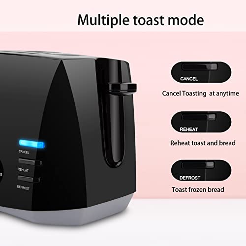 Toaster 2 Slice, Compact Electric Bread Toaster with 6 Toast Setting Defrost, Reheat, Cancel Functions, Auto Shutoff Removable Crumb Tray, Black Toaster (black)
