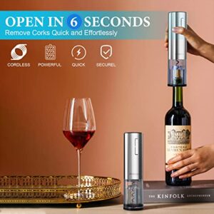 Electric Wine Opener with Charging Base, Moocoo Stainless Steel Automatic Electric Wine Bottle Corkscrew Opener Gift Set with 2-in-1 Aerator & Pourer, Foil Cutter, 2 Vacuum Stoppers, Rechargeable