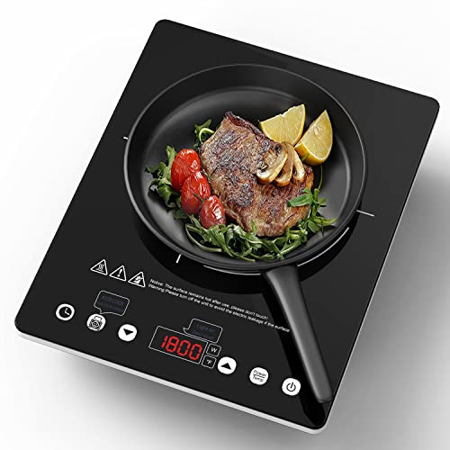 ANHANE 1800W Electric Hot Plate Single Burner,Portable Electric Stove for Cooking,Infrared Burner,4-Hour Setting,Black Crystal Glass Surface Compatible for All Cookware