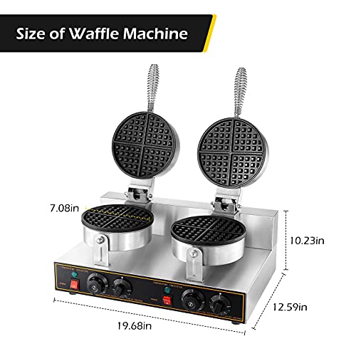 Dyna-Living Commercial Waffle Maker 2400W Double Heads Waffle Maker Non-stick Round Waffle Iron Maker Thicken Stainless Steel Home or Commercial Use Waffle Maker Machine for Restaurant or Bakery 110V