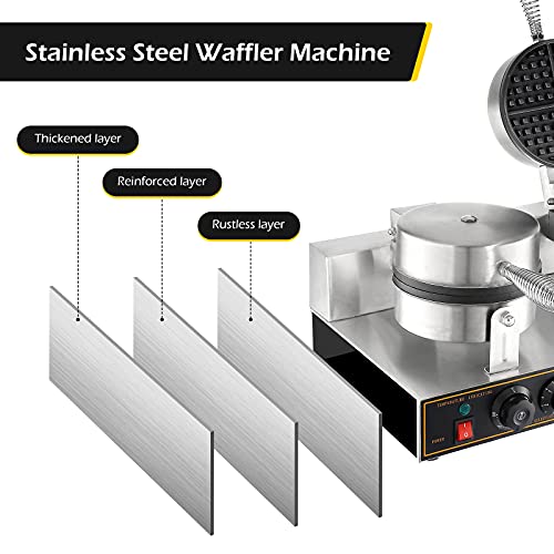 Dyna-Living Commercial Waffle Maker 2400W Double Heads Waffle Maker Non-stick Round Waffle Iron Maker Thicken Stainless Steel Home or Commercial Use Waffle Maker Machine for Restaurant or Bakery 110V