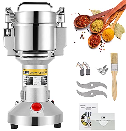 CGOLDENWALL 300g Electric Grain Mill Grinder Safety Upgraded Spice Grinder Pulverizer Stainless Steel Machine for Dry Spices Herbs Grains Coffee Seeds Rice Corn Pepper 110V