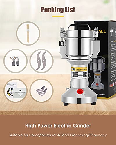 CGOLDENWALL 300g Electric Grain Mill Grinder Safety Upgraded Spice Grinder Pulverizer Stainless Steel Machine for Dry Spices Herbs Grains Coffee Seeds Rice Corn Pepper 110V