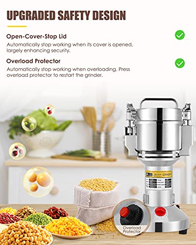 CGOLDENWALL 300g Electric Grain Mill Grinder Safety Upgraded Spice Grinder Pulverizer Stainless Steel Machine for Dry Spices Herbs Grains Coffee Seeds Rice Corn Pepper 110V