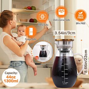 DUJUST Cold Brew Coffee Maker (44oz), Glass Iced Coffee Maker with Double Silicone Seals, 304 Stainless Steel Filter, Thick Glass Cold Brew Pitcher, Large Spout Easy to Pour, BPA-Free & Lead-Free