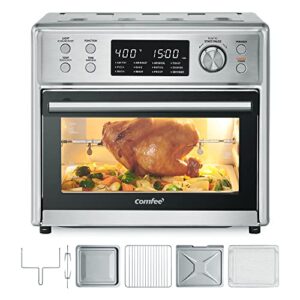 comfee’ 12-in-1 toaster oven air fryer combo countertop 6 slice 12’’ pizza, convection toaster oven with rotisserie, precise temperature control 26.4 qt large capacity, stainless steel