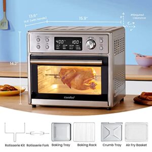 COMFEE' 12-in-1 Toaster Oven Air Fryer Combo Countertop 6 Slice 12’’ Pizza, Convection Toaster Oven with Rotisserie, Precise Temperature Control 26.4 QT Large Capacity, Stainless Steel