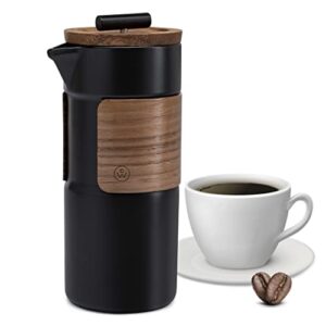 chefwave artisan series premium ceramic small travel french press coffee maker tea brewer tea press camping coffee pot – thermal insulated with 2 filter screens, 16.5 oz. – for home, camping, travel