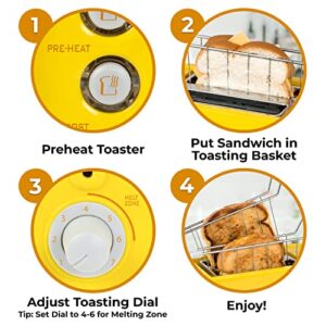 Nostalgia Grilled Cheese Toaster with Easy-Clean Toaster Baskets and Adjustable Toasting Dial with Wide Slots