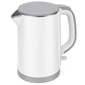 electric kettle, double wall 100% stainless steel cool touch tea kettle with 1500w fast boiling heater, auto shut-off & boil dry protection, bpa-free, white