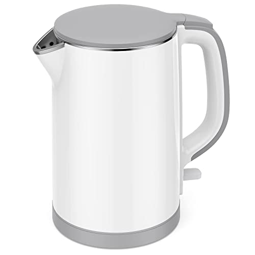 Electric Kettle, Double Wall 100% Stainless Steel Cool Touch Tea Kettle with 1500W Fast Boiling Heater, Auto Shut-Off & Boil Dry Protection, BPA-Free, White