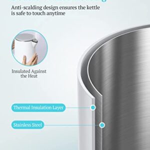 Electric Kettle, Double Wall 100% Stainless Steel Cool Touch Tea Kettle with 1500W Fast Boiling Heater, Auto Shut-Off & Boil Dry Protection, BPA-Free, White