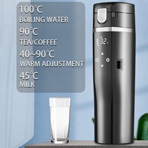 24V/12V Travel Electric Kettle for Car/Truck, 480ml Car Heating Mug with Anti-Spill Lid, Leakproof, 304 Stainless Steel Liner Portable Coffee Tea Cup Up to 100℃ Variable Temp Control Thermos