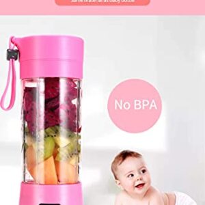 Portable Blender, Personal Mixer Fruit Rechargeable with USB, Mini Blender for Smoothie, Pink