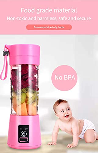 Portable Blender, Personal Mixer Fruit Rechargeable with USB, Mini Blender for Smoothie, Pink