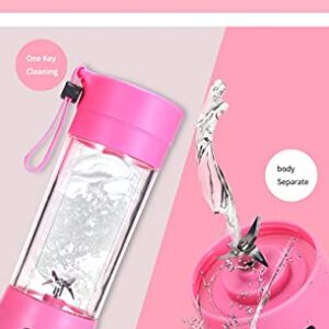 Portable Blender, Personal Mixer Fruit Rechargeable with USB, Mini Blender for Smoothie, Pink