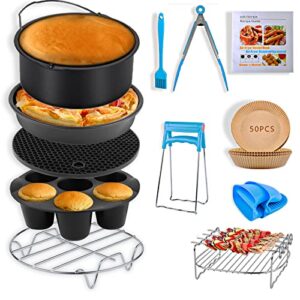 air fryer accessories for cosori ninja gourmia dash power xl 3.6 4.2 5.8qt air fryer, 12 pcs air fryer accessory with oven cake pan pizza pan air fryer liner