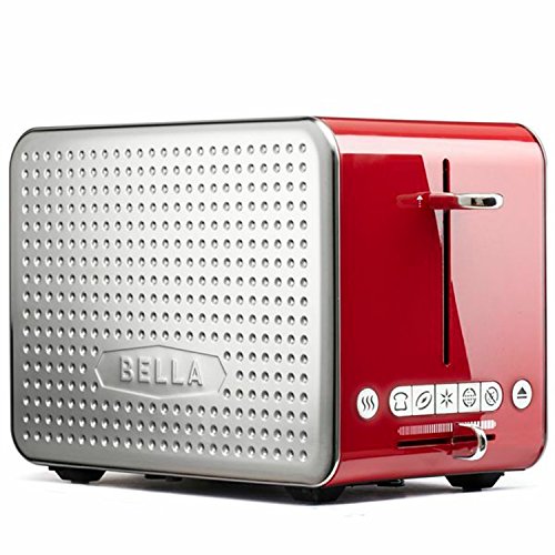 BELLA 2 Slice Toaster with Wide Slots, Touchscreen - Removable Crumb Tray, Adjustable Browning Control With Multiple Settings - Stainless Steel and Red