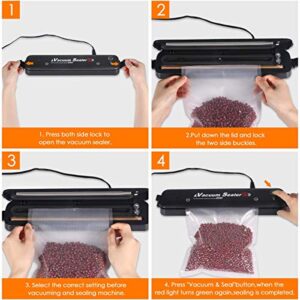 Vacuum Sealer Machine with Starter Kit, 75kpa Powerful but Compact Vacuum Sealer Machine | Led Indicator Lights|Easy to Clean|Two Food Modes| for Sous Vide and Food Storage