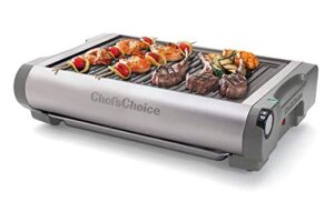 chef’schoice 878 professional indoor electric grill with removable nonstick plate stainless steel drip tray and features adjustable temperature control, 1500-watt, gray