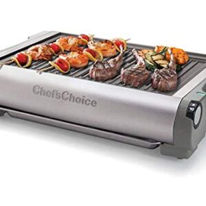 Chef'sChoice 878 Professional Indoor Electric Grill with Removable Nonstick Plate Stainless Steel Drip Tray and Features Adjustable Temperature Control, 1500-Watt, Gray