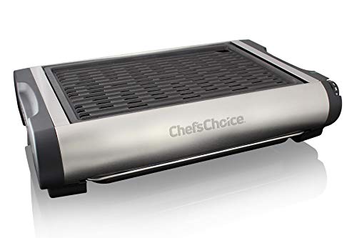 Chef'sChoice 878 Professional Indoor Electric Grill with Removable Nonstick Plate Stainless Steel Drip Tray and Features Adjustable Temperature Control, 1500-Watt, Gray