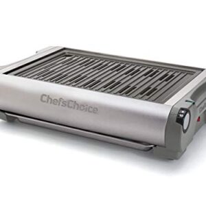 Chef'sChoice 878 Professional Indoor Electric Grill with Removable Nonstick Plate Stainless Steel Drip Tray and Features Adjustable Temperature Control, 1500-Watt, Gray