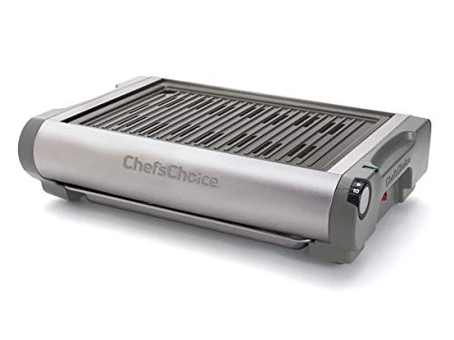 Chef'sChoice 878 Professional Indoor Electric Grill with Removable Nonstick Plate Stainless Steel Drip Tray and Features Adjustable Temperature Control, 1500-Watt, Gray