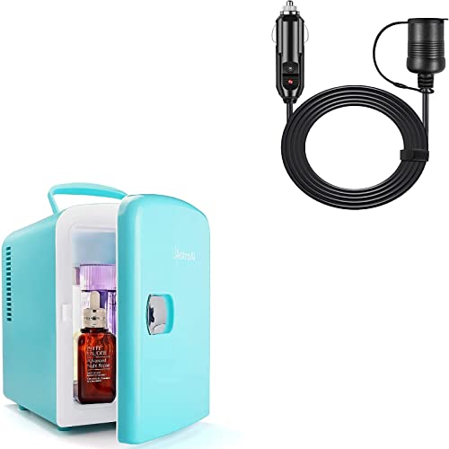 AstroAI Mini Fridge 4 Liter/6 Can AC/DC Teal Cigarette Lighter Extension Cord 12Ft/12V/120W/15A Bundle