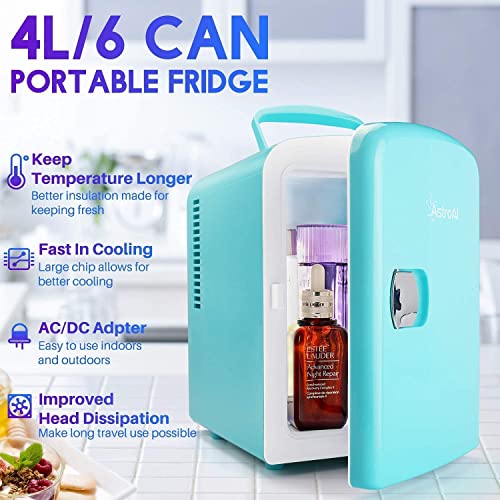 AstroAI Mini Fridge 4 Liter/6 Can AC/DC Teal Cigarette Lighter Extension Cord 12Ft/12V/120W/15A Bundle