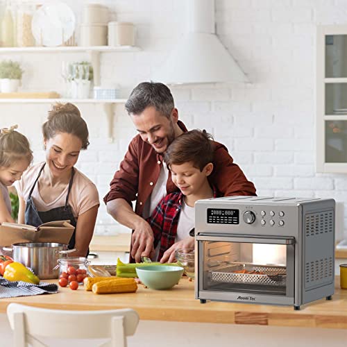 LOVMOR 26 Quart Air Fryer Oven with 9 Accessories,21-in-1 Smart Large Airfryer,Countertop Convection Toaster Ovens for Rotisserie,Baking,Dehydrators,Grills, Stainless steel, 15.7"*13.7"*12.1"