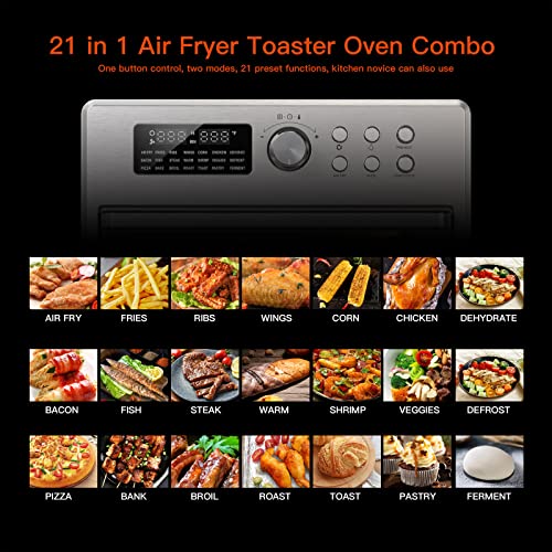 LOVMOR 26 Quart Air Fryer Oven with 9 Accessories,21-in-1 Smart Large Airfryer,Countertop Convection Toaster Ovens for Rotisserie,Baking,Dehydrators,Grills, Stainless steel, 15.7"*13.7"*12.1"