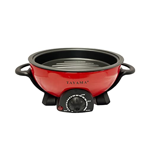 Tayama TRMC-40RS Shabu and Grill 3 Qt. Red Electric Multi-Cooker with Stainless Steel Pot