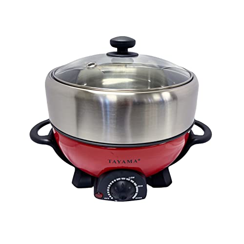 Tayama TRMC-40RS Shabu and Grill 3 Qt. Red Electric Multi-Cooker with Stainless Steel Pot