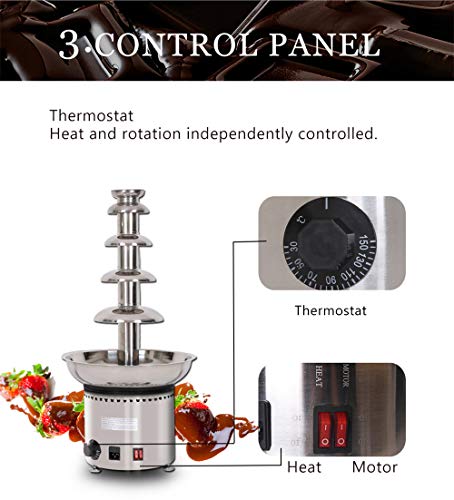NEWTRY 6 Tiers Stainless Steel Chocolate Fondue Fountain Machine 13.23lbs Capacity 86~230℉Adjustable For Home Party Restaurant (110V)