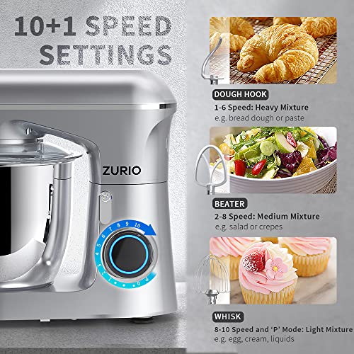 Mixers Kitchen Electric Stand Mixer, [Upgrade Ultra-Low Noise] 10+P Speed Modes Dough Mixer, Pure Copper Motor Cake Mixer with 6 Accessories