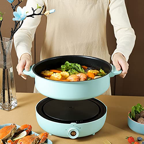 Electric Hot Pot with Induction Cooker Non-Stick Electric Skillet,Electric Pot for Cooking Burner with Shabu Shabu Pot Enjoy Chinese Hot Pot with Family and Friends 5.3QT Multi-Cooke