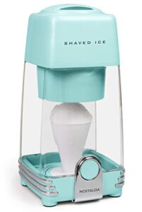nostalgia retro electric table-top snow cone maker, vintage shaved ice machine includes 1 reusable plastic cup and ice mold, aqua