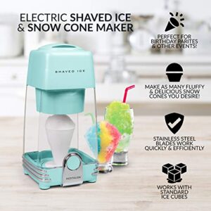 Nostalgia Retro Electric Table-Top Snow Cone Maker, Vintage Shaved Ice Machine Includes 1 Reusable Plastic Cup and Ice Mold, Aqua