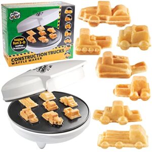 construction trucks mini waffle maker- make 7 fun different vehicle shaped pancakes featuring a bulldozer forklift & more- electric nonstick pan cake car waffler iron, fun breakfast for kids, adults