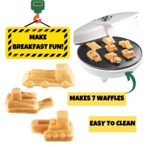 Construction Trucks Mini Waffle Maker- Make 7 Fun Different Vehicle Shaped Pancakes Featuring a Bulldozer Forklift & More- Electric Nonstick Pan Cake Car Waffler Iron, Fun Breakfast for Kids, Adults