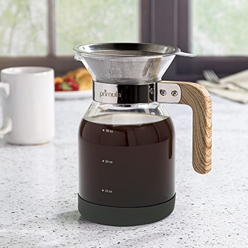 Primula Coffee Dripper Pour Over Maker Brewer Pot, Borosilicate Glass, Easy to Use and Clean, 36 oz, Light Wood