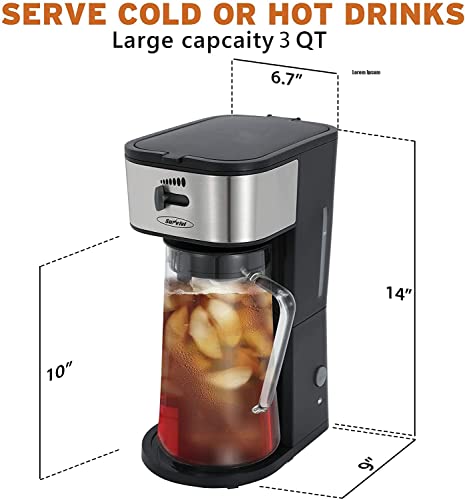 Sunvivi Iced Tea Maker and Iced Coffee Maker, 3-in-1 Coffee and Tea Machine Brewing System with 3 Quart Glass Pitcher, Strength Selector & Infuser Chamber, Perfect For Tea, Coffee, Lattes, Lemonade