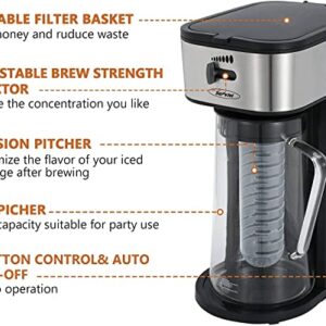 Sunvivi Iced Tea Maker and Iced Coffee Maker, 3-in-1 Coffee and Tea Machine Brewing System with 3 Quart Glass Pitcher, Strength Selector & Infuser Chamber, Perfect For Tea, Coffee, Lattes, Lemonade