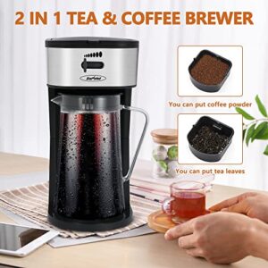 Sunvivi Iced Tea Maker and Iced Coffee Maker, 3-in-1 Coffee and Tea Machine Brewing System with 3 Quart Glass Pitcher, Strength Selector & Infuser Chamber, Perfect For Tea, Coffee, Lattes, Lemonade