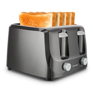 decakila toaster 4 slice, wide slot toaster with 6 toast settings, removable crumb trays, 1400w, black, kuts003w