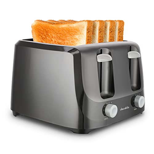 DECAKILA Toaster 4 Slice, Wide Slot Toaster with 6 Toast Settings, Removable Crumb Trays, 1400W, Black, KUTS003W