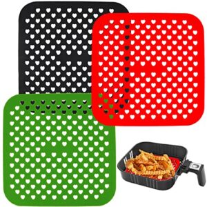 reusable air fryer silicone liners – 3 pack 8.5 inch square non-stick air fryer mat for frying, steaming, oven, perforated air fryer baking pad for chefman, cosori, nuwave and more